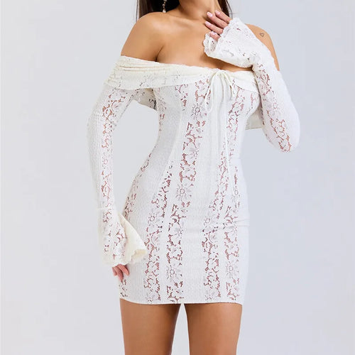 Load image into Gallery viewer, Floral Lace Off-shoulder Maxi Dress For Women White Strapless Backless Long Sleeve Bodycon Club Party Sexy Long Dress
