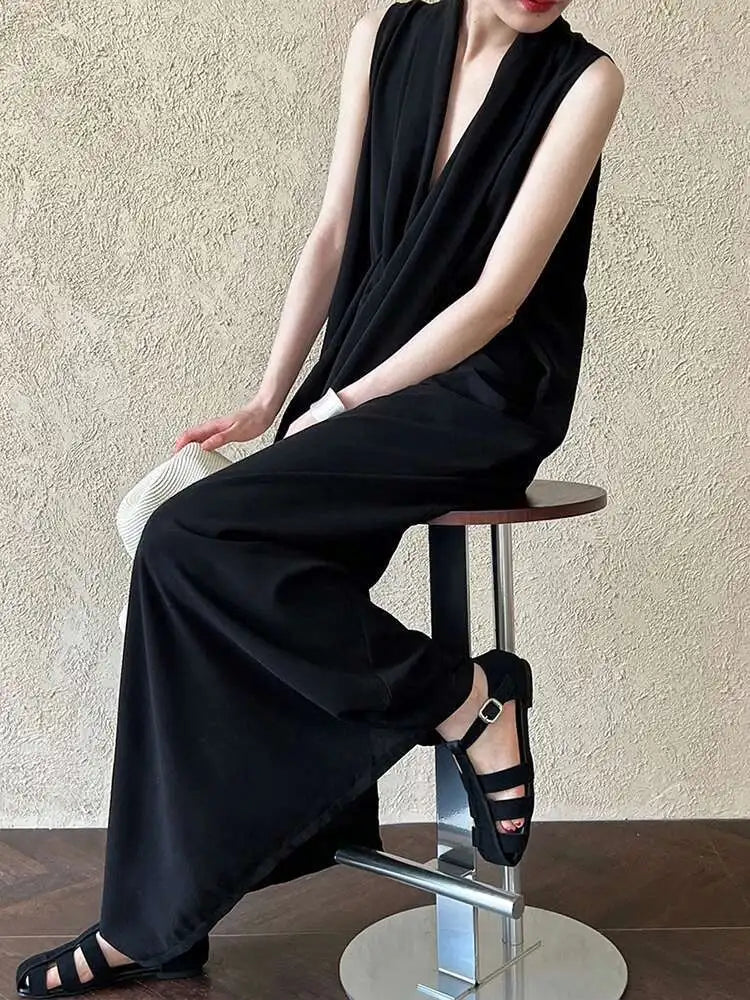 Women Orange Pocket Knot Elegant  Long Big Size Dress New V-Neck Sleeveless Fashion Tide Spring Summer 2025 1DH6380