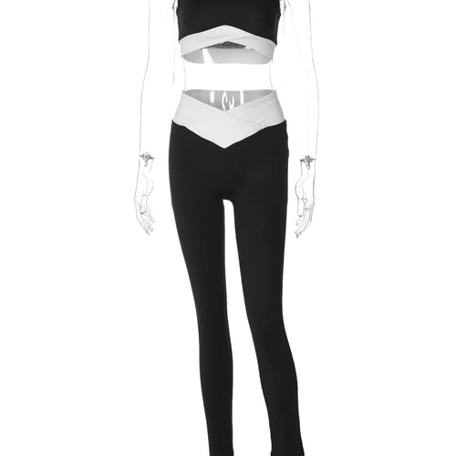 Load image into Gallery viewer, Summer Casual 2 Piece Sets Matching Color V Neck Sexy Slim Crop Tank Top Pants Women Outfits Workout Gym Vacation Y2K
