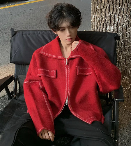 Casual Turn-down Collar Sweaters Thickening Outerwear Men's Zippers Cardigan Male Jacket 2024 Winter Men Trend 9C8800