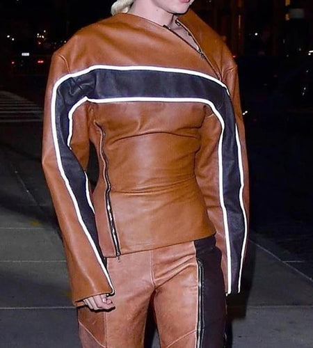 Streetwear Zipper Stripe Patchwork Leather Jacket Women Fashion Design Autumn Coat Winter Clothes Moto Style Outwear