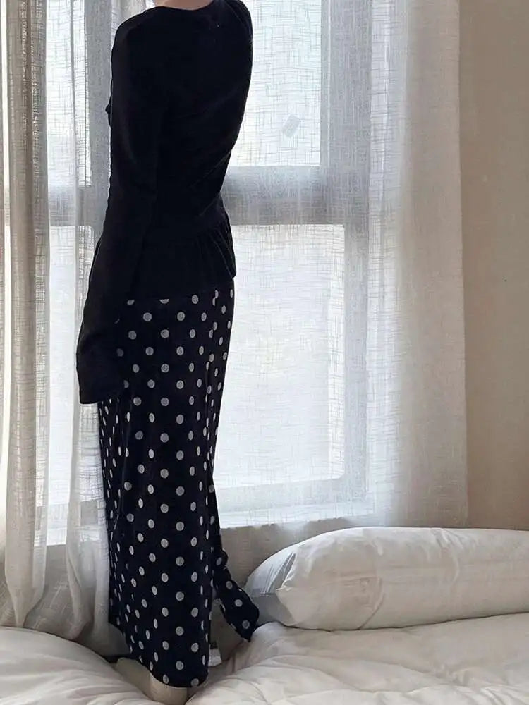 High Elastic Waist Black Velvet Dot Vintage Elegant Half-body Skirt Women Fashion Tide New Spring Autumn 2025 1DH8920