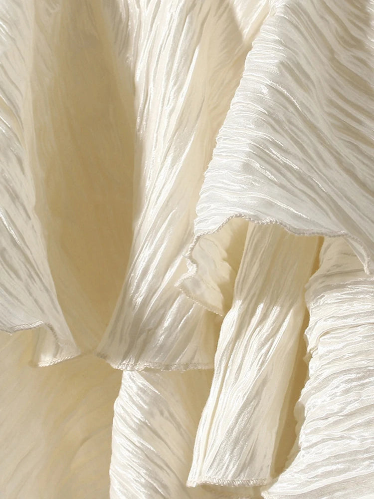 Women Silver Gray Textured Pleated Ruffles Vest Dress New Round Neck Sleeveless Fashion Tide Spring Summer 2025 7AB9278