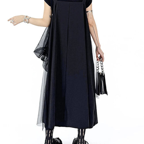 Load image into Gallery viewer, Women Black Irregular Mesh Big Size Strap Dress New Square Collar Sleeveless Fashion Tide Spring Autumn 2025 1DJ1413
