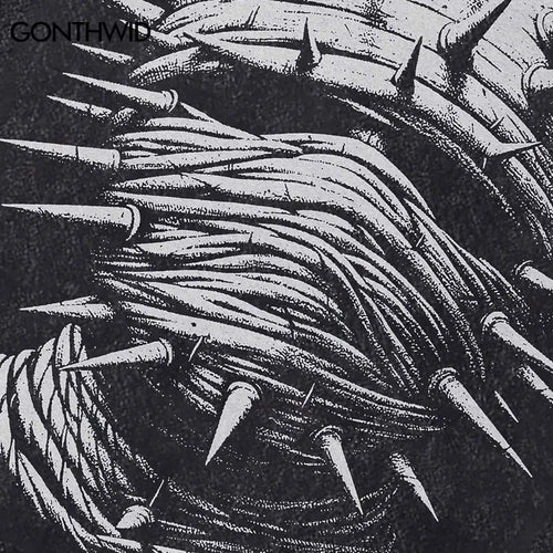 Load image into Gallery viewer, Vintage Black T-Shirt Chain Mask Graphic Print Punk Gothic Washed Tshirt Streetwear Men Hip Hop Loose Cotton 2024 Harajuku Tops
