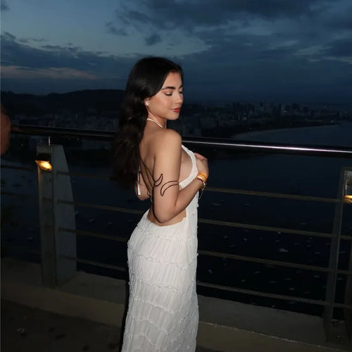 Load image into Gallery viewer, Halter Backless Sexy Maxi Dress For Women Spring Summer New Lace-up Sleeveless Pleated Beach Holiday Long Dress Elegant
