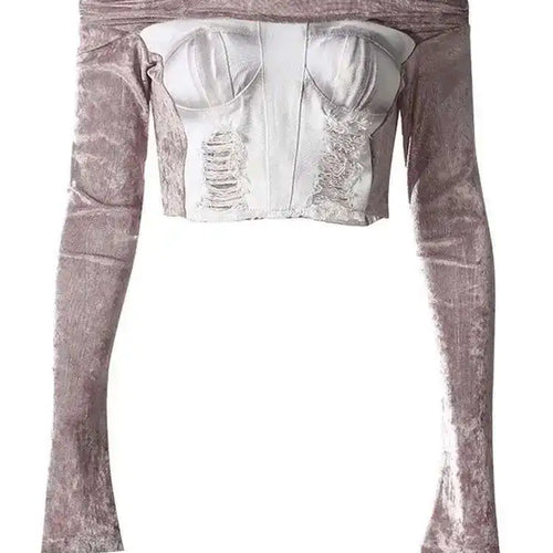 Load image into Gallery viewer, Velvet Denim T-shirt Half-body Skirt Two Pieces Suit New Slash Neck Long Sleeve Women Fashion Spring Autumn 2025 7AB6039
