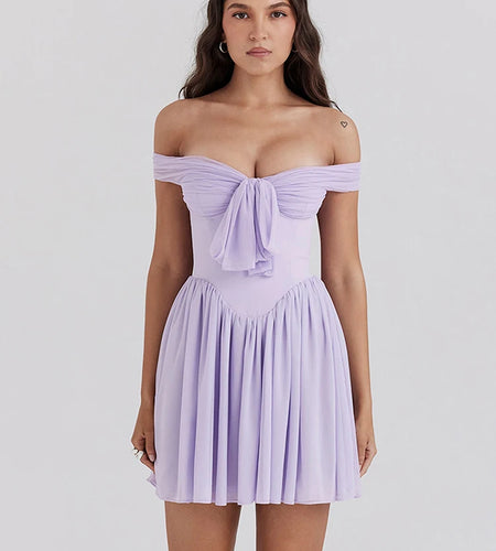 Sexy One Shoulder Mesh Lace Up Pleated Skirt For Women's Dress Bodycon Short Skirt Backless Vestidos Elegant Partywear