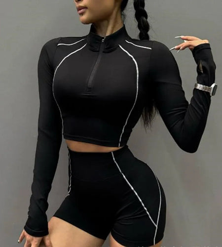 Zipper Women Yoga Long Sleeved Outdoor Running Fitness Wear T-shirt Long sleeved Yoga Shirt Gym Push Up Workout Single Piece Top