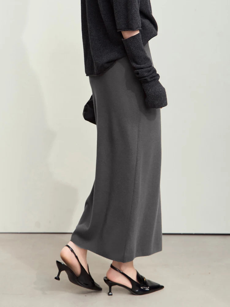 Minimalist Elegant Basics Knitted Skirts for Women 2024 Winter New Elastic Waist Straight Lady Commuter Long Skirt 12443250