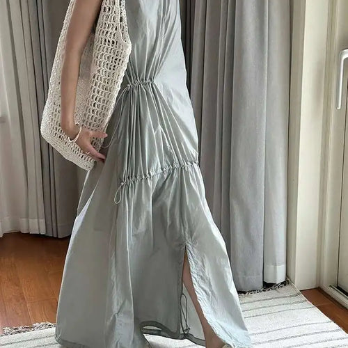 Load image into Gallery viewer, Women White Gray Big Size Long Elegant Thin Dress New Square Collar Sleeveless Fashion Tide Spring Summer 2025 1DH6054
