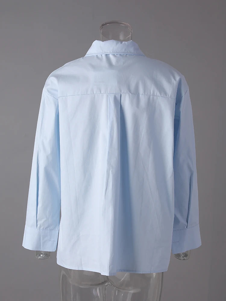 Women Blue Button Irregular Slit Big Size Blouse New Lapel Long Sleeve Shirt Fashion Tide Spring Autumn 2025  CPG3190