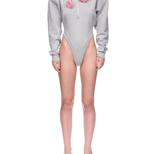 Load image into Gallery viewer, Solid Spliced 3D Flower Fashion Jumpsuit Hoodies for Women Round Neck Long Sleeves Patchwork Zipper Hoodie Female
