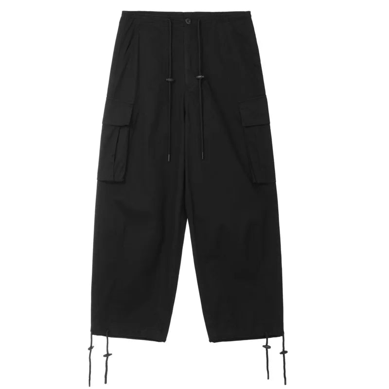 Men's Cargo Pants New American Elastic Waist Wide Leg Overalls Pockets Male Casual Straight  Trousers Spring 2025 9W1373