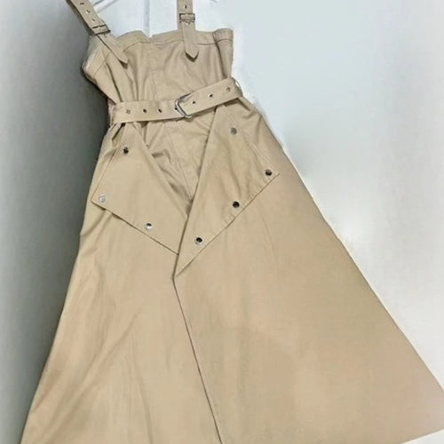 Load image into Gallery viewer, Slimming Spliced Lace Up Fashion Dresses for Women Square Neck Sleeveless Design Sense Dress Female Clothing New
