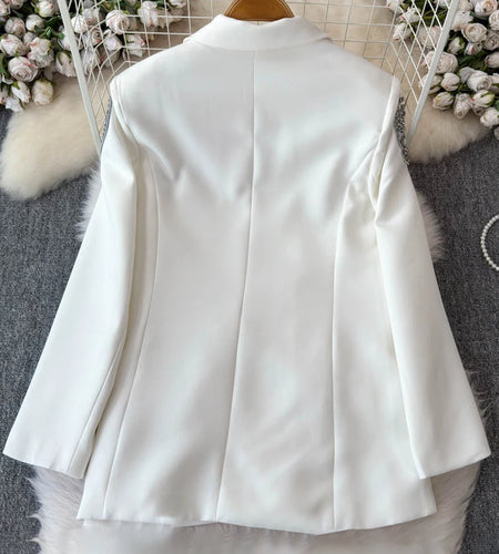 Solid Patchwork Button Slimming Blazer For Women Notched Collar Long Sleeve Spliced Diamonds Elegant Coat Female