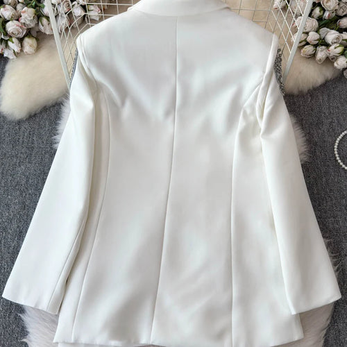Load image into Gallery viewer, Solid Patchwork Button Slimming Blazer For Women Notched Collar Long Sleeve Spliced Diamonds Elegant Coat Female
