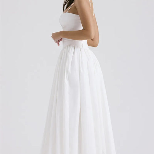 Load image into Gallery viewer, Elegant White Sundress Spaghetti Strap Backless Midi Dress For Women Fashion Sleeveless A-line Loose Long Dress New
