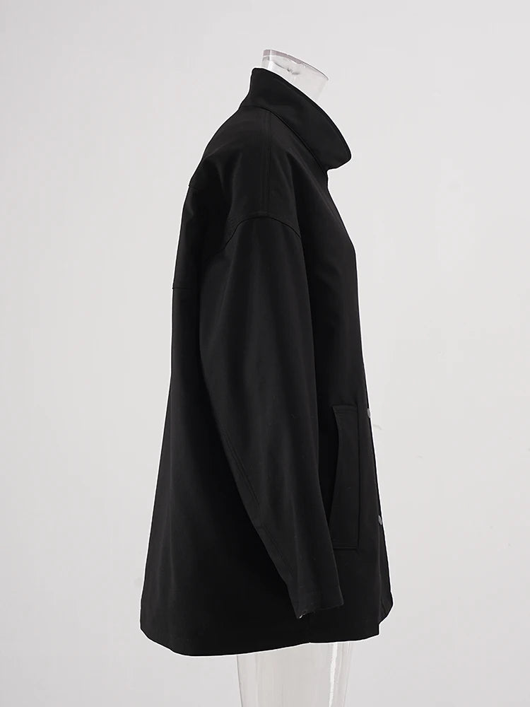 Women Khaki Big Size Casual Trench New Stand Collar Long Sleeve Windbreaker Fashion Tide Spring Autumn 2025 CPG2470