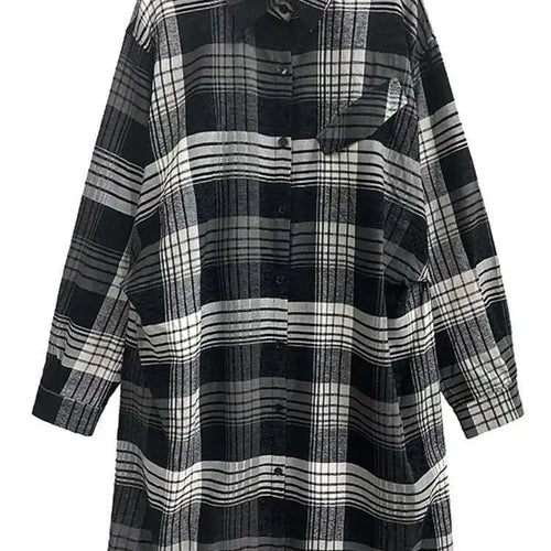 Load image into Gallery viewer, Women Plaid Big Size Knee-Length Shirt Dress New Lapel Long Sleeve A-line Loose Fit Fashion Spring Autumn 2025 1DH2091
