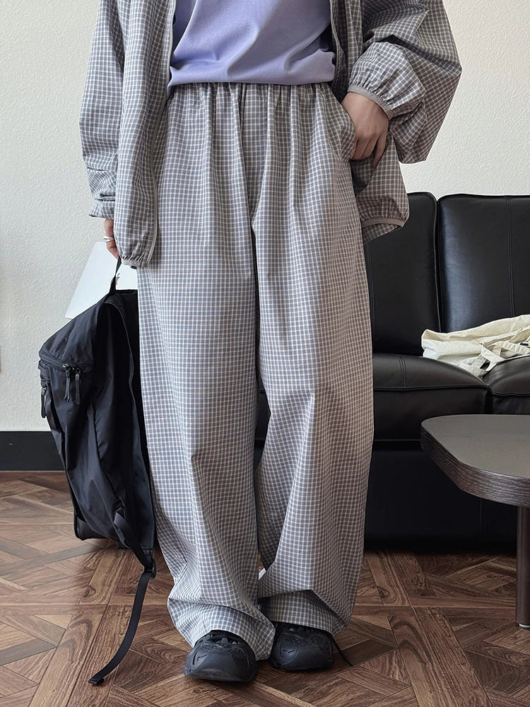 High Elastic Waist Beige Plaid Casual Long Wide Leg Pants New Trousers Women Fashion Tide Spring Autumn 2025 1DJ0867