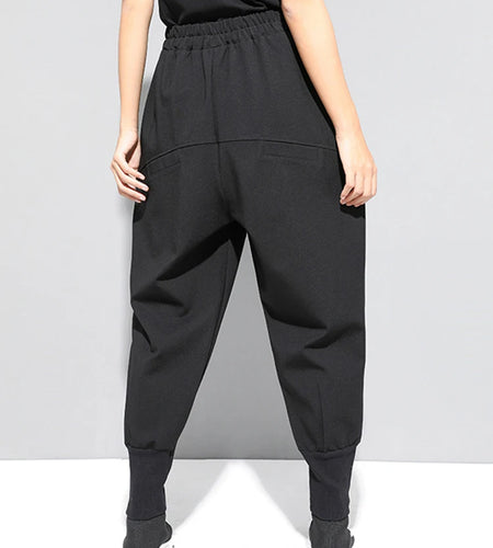 High Elastic Waist Black Zipper Split Long Harem Trousers New Loose Fit Pants Women Fashion Tide Spring Autumn 2025 1M645