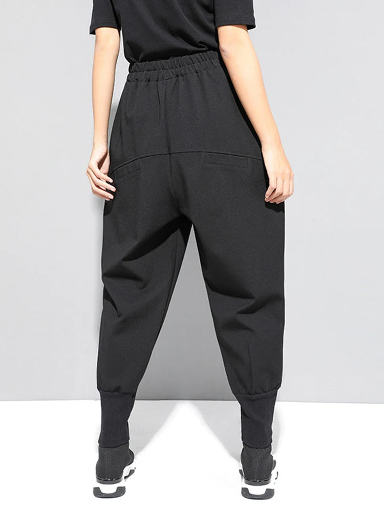 High Elastic Waist Black Zipper Split Long Harem Trousers New Loose Fit Pants Women Fashion Tide Spring Autumn 2025 1M645