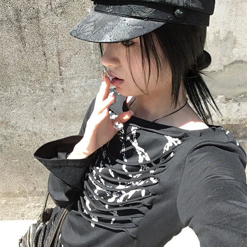 Load image into Gallery viewer, Y2k Aesthetic Vintage Slim Fit T-Shirt Women Streetwear Printing Hip Hop Goth Tops Harajuku Vintage Hollow Out Grunge Tees 2025
