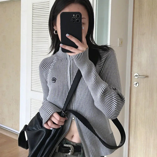 Load image into Gallery viewer, Vintage Zipper Cardigan Women Embroidery Y2k Aesthetic Grunge Sweater Jackets Female Harajuku Slim Knitted Coats Femme
