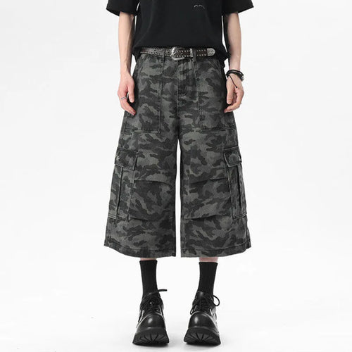 Load image into Gallery viewer, Men&#39;s Denim Shorts New Summer Camouflage Printing Waistband Buckle Cargo Design Pleated Seven Quarter Short Jeans 9W1540
