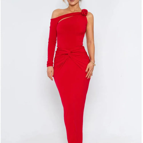 Load image into Gallery viewer, Elegant Single Sleeve Irregular Hollow Out Bodycon Party Club Evening Dress Women Sexy Fold Spring/Summer New Vestido
