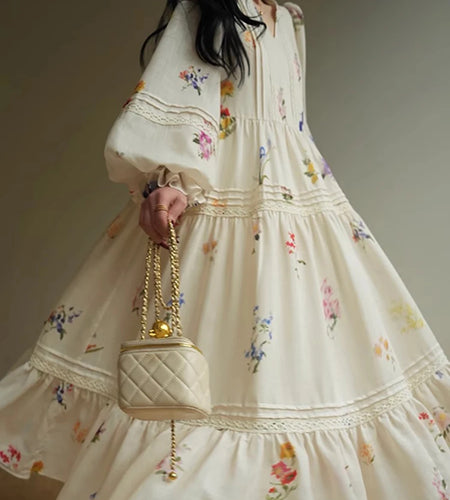 Hit Color Loose Dresses For Women V Neck Long Sleeve High Waist Casual Long Dress Female Fashion Style Clothes New