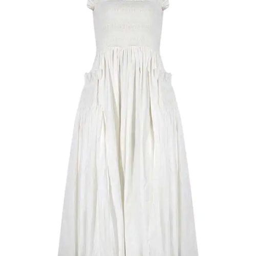 Load image into Gallery viewer, Women White Sling Backless Pleated Shrink Waist Slim Vintage Dress New Square Collar Fashion Spring Autumn 2025 JF54801
