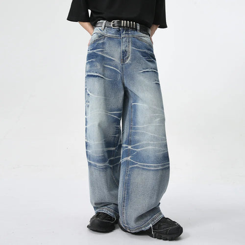 Load image into Gallery viewer, High Street Men&#39;s Denim Pants Stylish Casual Male New Trend Washed Crease Trousers Summer Loose Wide Leg Jeans 9C6095
