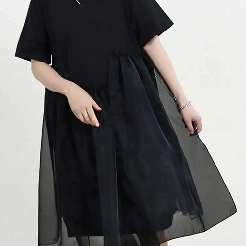 Load image into Gallery viewer, Women Black Organza Big Size Casual Dress New Round Neck Short Sleeve Loose Fit Fashion Tide Spring Summer 2025 1DF5074
