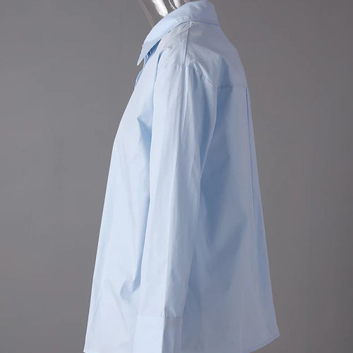 Load image into Gallery viewer, Women Blue Button Irregular Slit Big Size Blouse New Lapel Long Sleeve Shirt Fashion Tide Spring Autumn 2025  CPG3190
