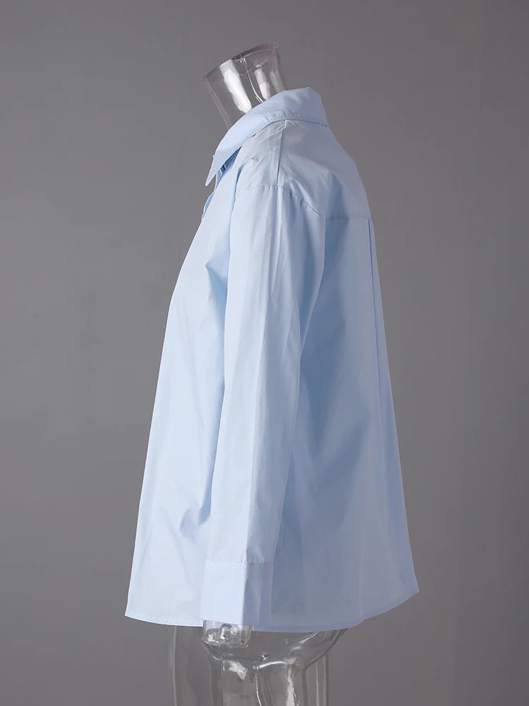 Women Blue Button Irregular Slit Big Size Blouse New Lapel Long Sleeve Shirt Fashion Tide Spring Autumn 2025  CPG3190