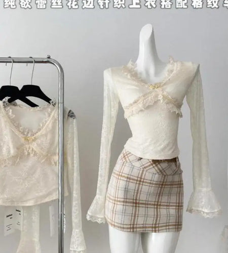 Autumn Winter Vintage Beige Plaid Wrap Hip Mini Skirt Korean Women High Waist Sexy Club A-line Short Skirt Ladies Fashion Casual