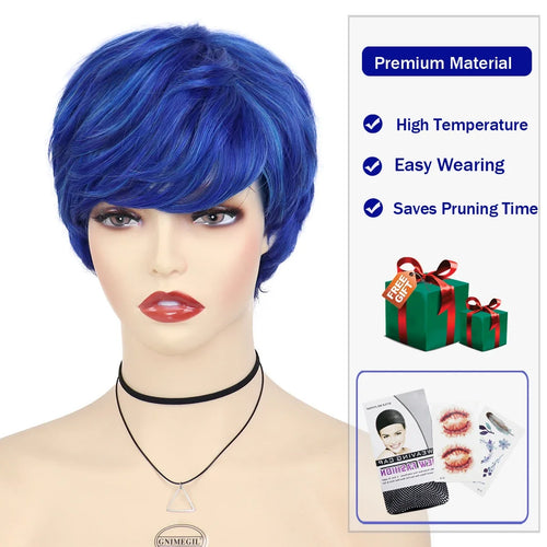 Load image into Gallery viewer, Blue Wigs for Men Synthetic Hair Short Wig with Bangs Cosplay Hairstyle Halloween Costume for Man Fashion Haircut Wigs
