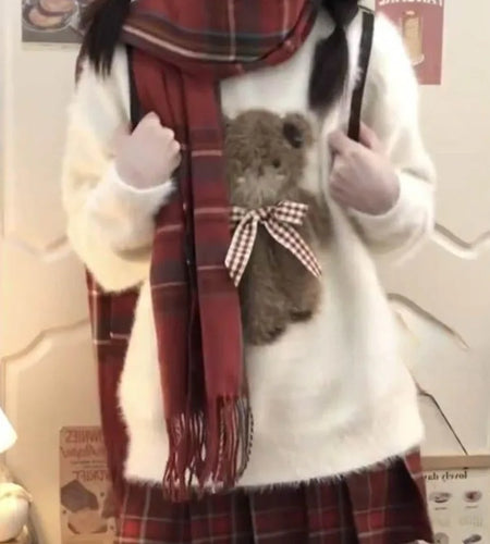 Grunge Cartoon Bear Streetwear Sweaters Sweet Y2k Aesthetic Loose Jumpers Women Harajuku Bow Oversized Kawaii Cute Pullovers