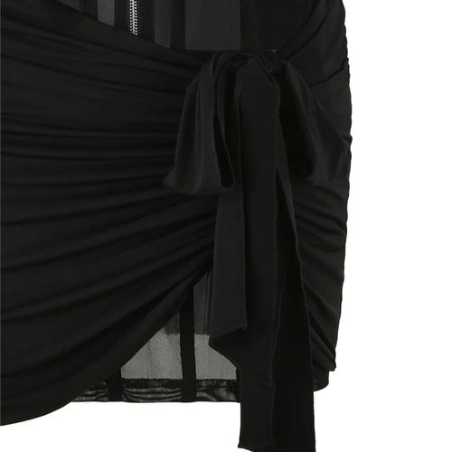 Load image into Gallery viewer, Black See Through Mesh Ruched Sexy Mini Dress For Women Robe Summer New Zipper Sleeveless Skinny Draped Club Dress
