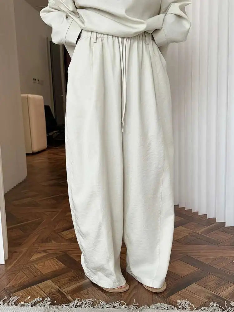 High Elastic Waist Beige Brief Casual Long Wide Leg Pants New Trousers Women Fashion Tide Spring Autumn 2025 1DJ0163