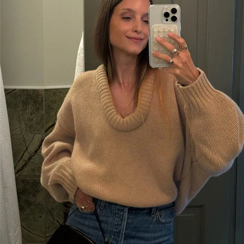 Load image into Gallery viewer, Long Sleeve Loose Knit Sweater Women Winter O Neck Pullovers Casual Warm Knitted Sweaters Tops Femme Knit Pullover Tops
