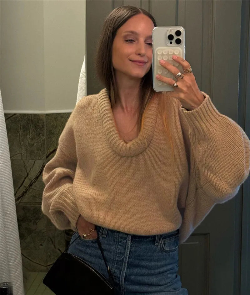 Long Sleeve Loose Knit Sweater Women Winter O Neck Pullovers Casual Warm Knitted Sweaters Tops Femme Knit Pullover Tops