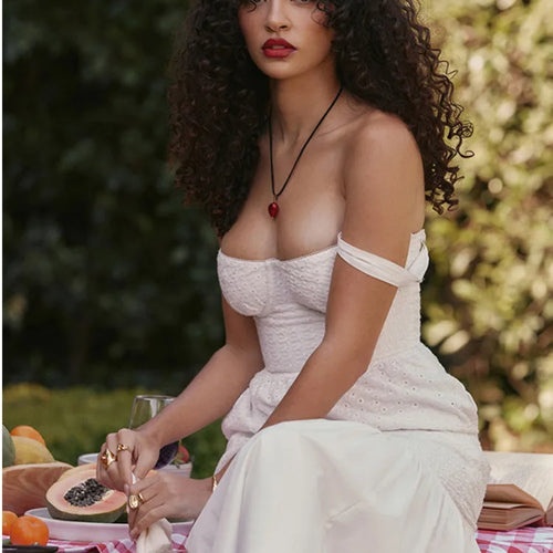 Load image into Gallery viewer, Elegant White Spaghetti Strap Midi Dress For Women Fashion Strapless Sleeveless Backless A-line Club Party Dress
