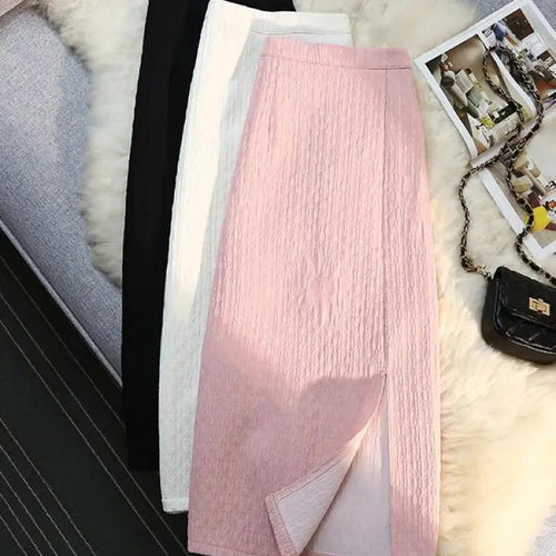 Load image into Gallery viewer, Women New Black White High Waist Wrapped Hip Zipper Long Skirt Spring Summer Pink Elegant Party Pencil Split Skirt Vintage Trend
