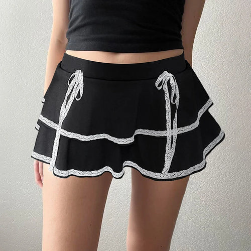 Load image into Gallery viewer, Vintage Fashion Lace Trim Y2K Summer Skirt Women Bow A-Line Mini Skirts Double Layer Cutecore Bottoms Contrast Color
