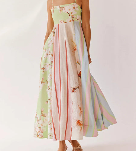 Hit Color Loose Dresses For Women Square Neck Sleeveless High Waist Temperament Minimalist Dress Female Fashion New