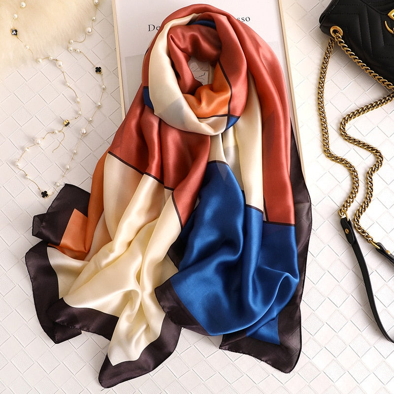 Designer Silk Scarf Female Foulard Bandana Long Shawls Wraps Winter Neck Scarves Pashmina Lady Hijab Luxury New