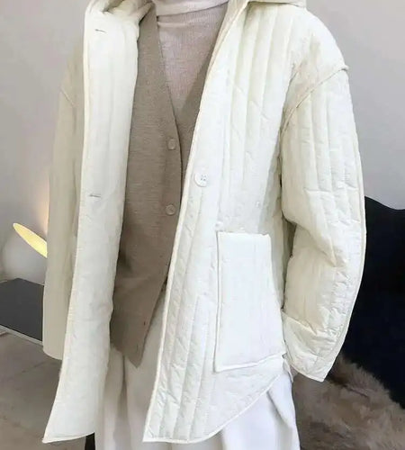 Hooded Beige Big Size Cotton-padded Coat Long Sleeve Loose Fit Women Parkas Fashion Tide New Autumn Winter 2025 1DH3820